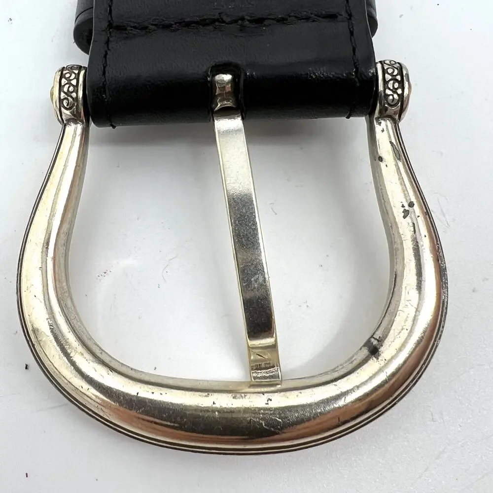 Vintage Brighton Black Leather Woven Belt Silver Buckle Size XL 36